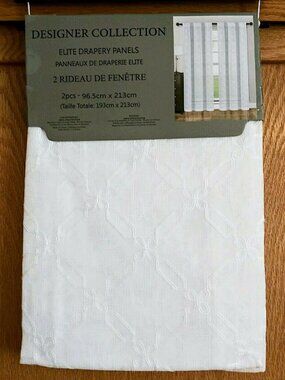 Designer Collection 2 Pk Elite Curtain Panels White Embroidered 38x84 Ea Sheer